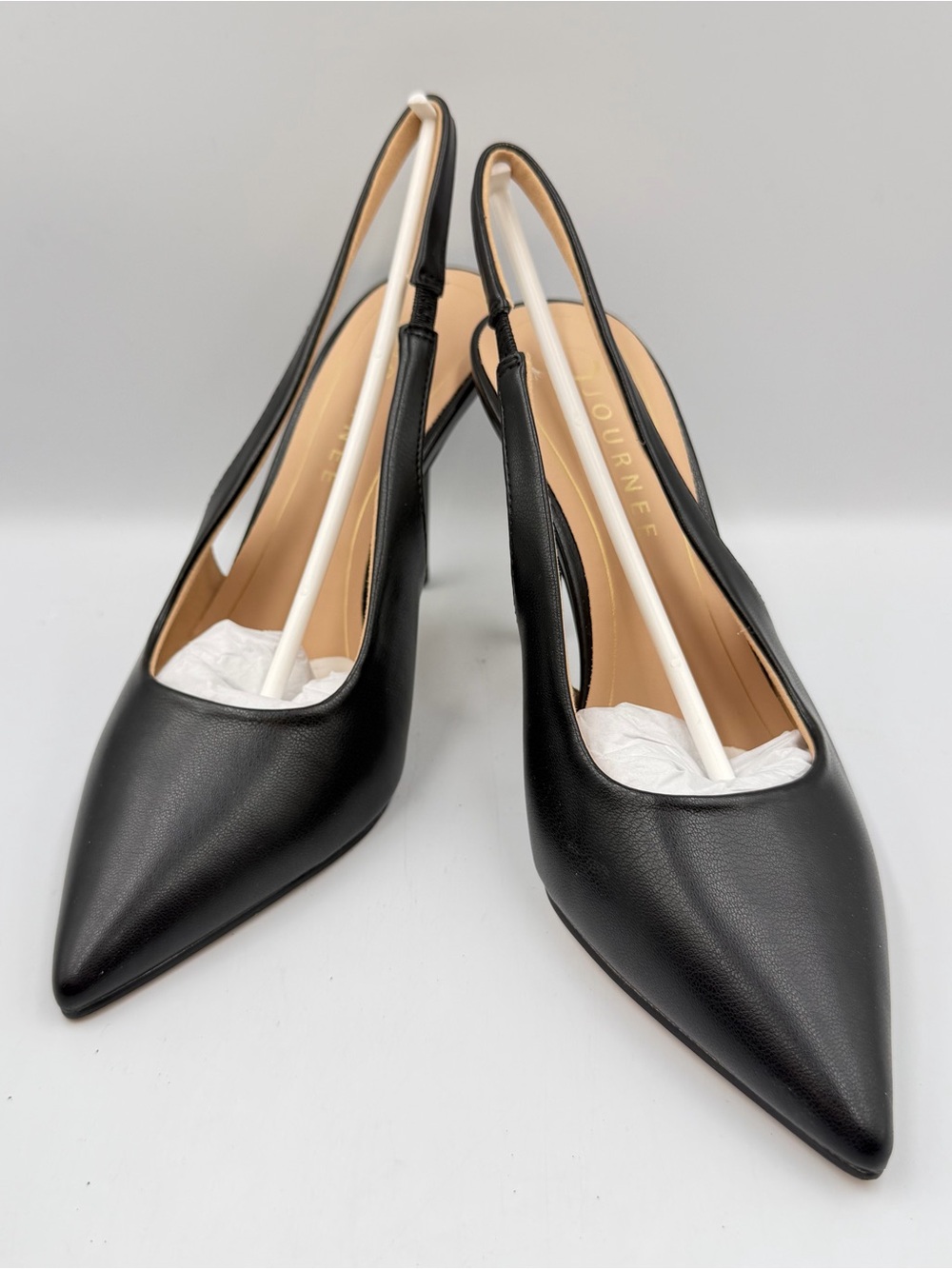 Journee Black Sling Back Faux Leather Pump Elenney Womens 8M Pointed Toe Slip On